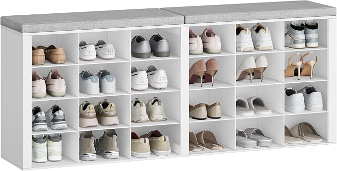 Hzuaneri Shoe Storage Bench with Cushion, Entryway Storage Bench with 24 Cubbies, 9.5" Widened Organizer Cabinet, Long Cubby Rack for Living Room, Bedroom, Entryway, White SB32403GY - Image 9