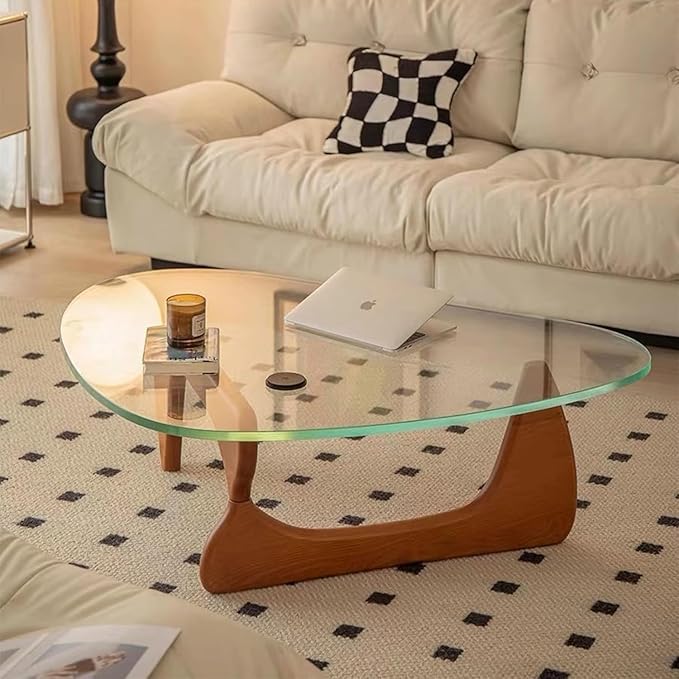 Modern Glass Coffee Table for Living Room, Small Coffee Tables,Mid Century Coffee Table, Funky Minimalist Center Table for Bedroom Reception Office (Walnut Transparent, 31.5in) 1