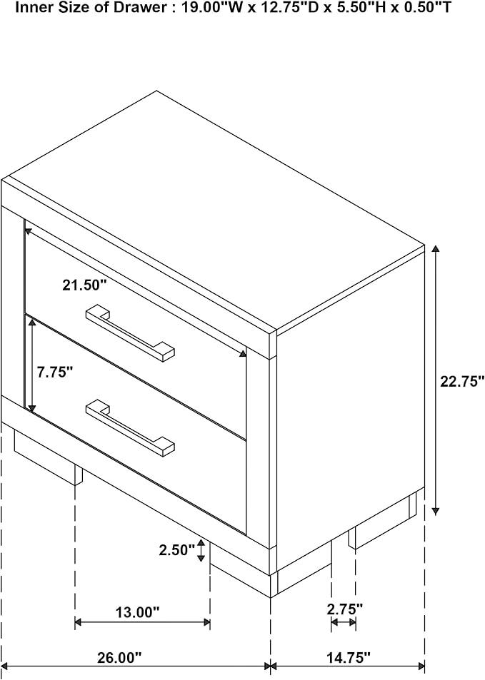 Coaster Home Furnishings - Jessica - Wood - 2-Drawer Nightstand with Silver Bar Handles, Flat Drawer Fronts, Boxy Frame and Hidden Storage - Bedroom - Snow White - 202992 - Image 13