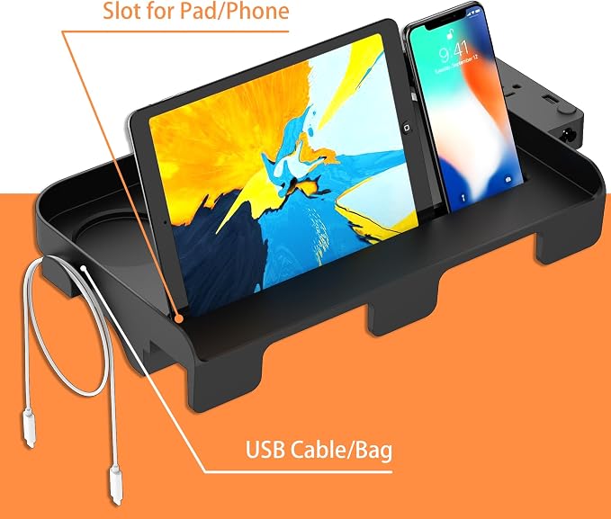 Bedside Shelf for Dorm Bunk Bed with USB Charging Port and 2 AC Outlets, Bedside Caddy, Attachable Bedside Table, College Dorm Essential Clip On Bedside Tray, Bunk Bed Accessories, Bedroom Furniture - Image 7
