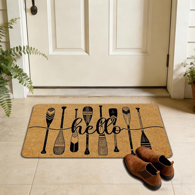 Lake House Cabin Decor Faux Coir Door Mat Doormat for Front Door Indoor Outdoor Porch Entrance Entryway Outside Inside, Lake Decor for Home, Nautical Boat Paddle Welcome Mat, 17x30 Inches - Image 7