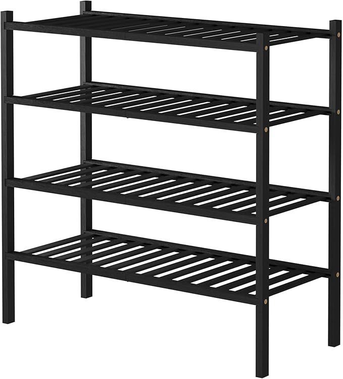 ROMGUAR CRAFT 4 Tier Bamboo Shoe Rack for Closet Free Standing Wood Shoe Shelf for Entryway Small Space Stackable 27"x11"x26" (Black) - Image 7