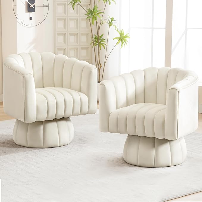 Swivel Accent Barrel Chair - Cute Comfy Small Round 360° Arm Chair Velvet Sofa Club Reading Chair for Living Room Bedroom Office Beige