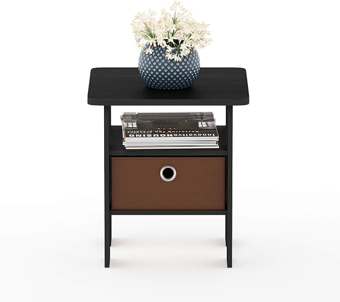 Furinno Andrey Set of 2 End Table / Side Table / Night Stand / Bedside Table with Bin Drawer, Americano/Medium Brown - Image 6