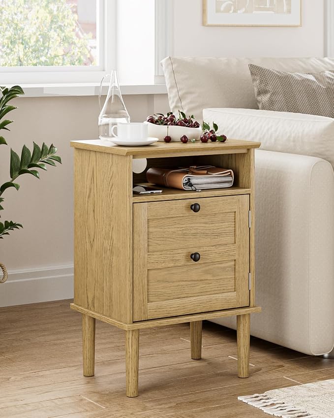 Nightstand, Boho Night Stand with 1 Drawers, Modern Side Accent Table with Open Shelf, Wooden Top Bedside End Table for Bedroom, Living Room, Yellow Oak - Image 9
