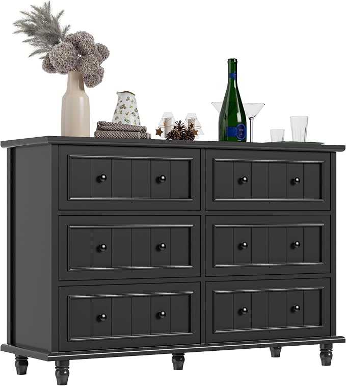 Scurrty 6 Drawer Dresser, Antique Chest of Drawers, Large Cabinet with Storage, Big Dresser for Clothes in Living Room, Bedroom (Black) - Image 8