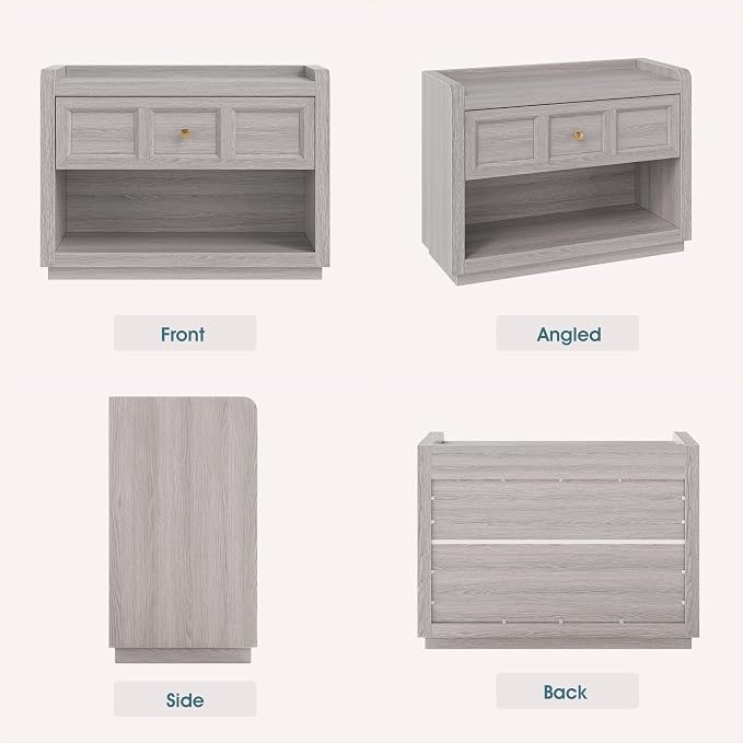 Fynar 31" Nightstands with Drawer Storage, Oversized King Size Night Stand Bedside Table, Farmhouse End Table with Round Corners for Bedroom Sofa Couch Home Office, Grey White Oak - Image 8