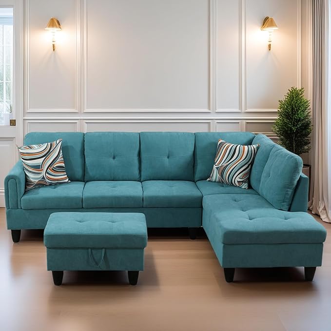 FONTOI L Shaped Sectional Couches for Living Room, Modern Modular Sectional Sofa with Ottoman Storage, Comfy L Shaped Couch with Chaise for Bedroom Apartment Furniture, Green