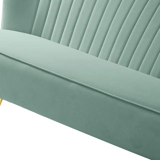 HULALA HOME 3 Piece Velvet Living Room Furniture Set, Modern Comfy Upholstered Chair Set with Golden Legs, Include Loveseat & 2 Accent Chairs for Bedroom, SAGE Tufted 2-Seater Sofa & Armless Chairs