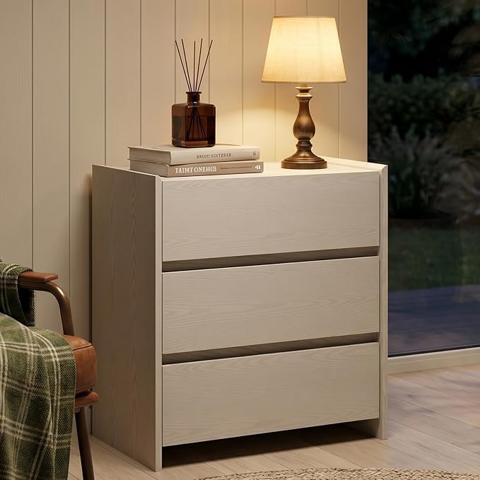 Nightstand Set of 2, White Handle-Free Nightstand with 3 Drawers, 23.6" W Raised Lip Bedside Table, Modern Minimalist Night Stand, End Table, Easy Assembly for Bedroom Apartment Small Space - Image 9