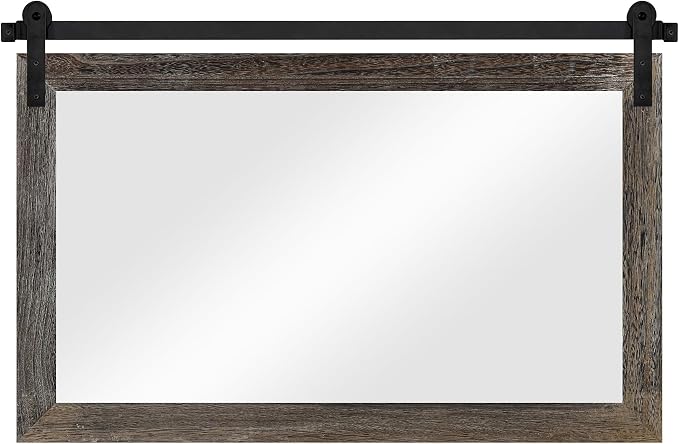 COGOOD Farmhouse Barn Door Mirror - 41" x 26" Rustic Wood Framed Wall Mirror for Bathroom, Living Room, Entryway Wall Decor (Speckled White) - Image 9