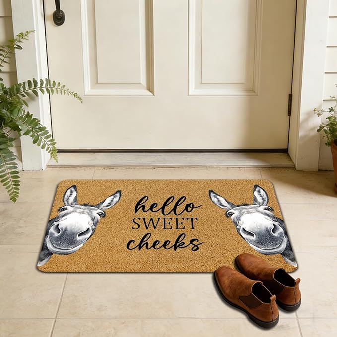 Hello Sweet Cheeks Funny Donkey Faux Coir Welcome Door Mat Doormat for Front Door Indoor Outdoor Porch Entrance Entryway Outside Inside, Sweet Cheeks Bathroom Rug, 17x30 Inches - Image 7