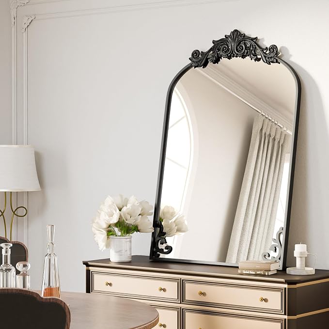 Koonmi Vintage Mirror, 24x36 Antique Barolon Bathroom Mirror for Wall,Flower Head, Shatter-Proof Tempered Glass, Arched Ornate Mirrors for Bedroom Bathroom Entryway Fireplace Hallway - Image 8