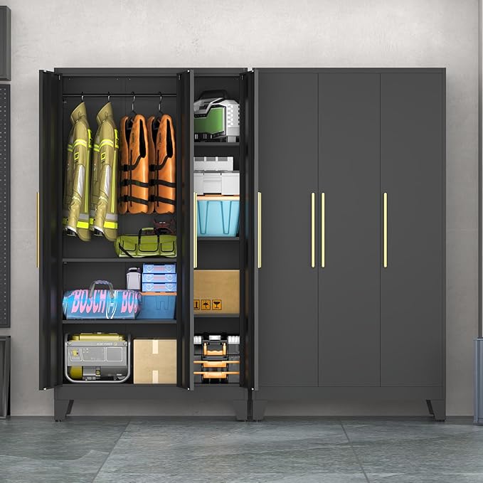 75.3" Tall Metal Armoire Wardrobe Closet with 3 Doors, Adjustable Hanging Rod and 5 Adjustable Shelves, Freestanding Storage Cabinet Organizer for Bedroom, Office, Laundry Room,Black