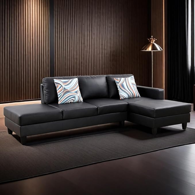 L Shaped Sectional Modern Sofa - Convertible Leather Sleeper Bed Couch Set with Reversible Chaise, Lounge Modular Cloud Couch for Living Room Apartment