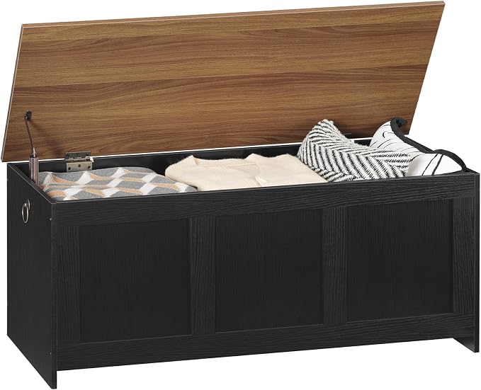 HOOBRO Storage Bench, 39.3" Retro Wooden Storage Chest, Wooden Storage Trunk, Toy Chest with Lift Top, Multifunctional Entryway Organizer, for Entryway, Living Room, Black and Walnut BH141CW01 - Image 9
