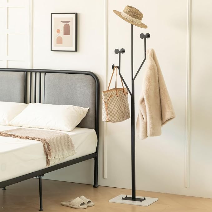 JIAYUEJU Heavy Duty Coat Rack Tree-shaped Metal Freestanding Coat Tree with Sturdy Marble Base Corner Coat Rack for Bedroom Entryway Hallway 14.96 x 10.24 x 68.9 Inches (Black) - Image 9