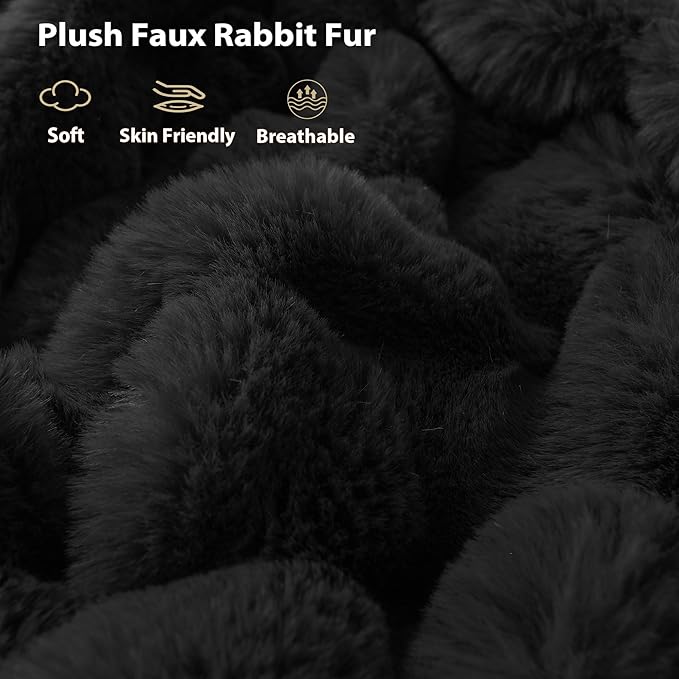 LIFEREVO Luxury Fluffy Faux Rabbit Fur Blanket, Plush Fuzzy Bubble Throw for Couch Sofa, Cozy Comfy Furry Bed Blanket Home Decoration, Aesthetic Shaggy Throw for Bedroom Living Room, 60x90, Black