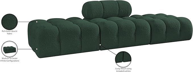 Meridian Furniture 611Green-S102C Ames Collection Modern | Contemporary Modular Sectional with Rich Green Boucle Fabric, Modular to Create Infinite Configurations, 102" W x 34" D x 28" H, Green