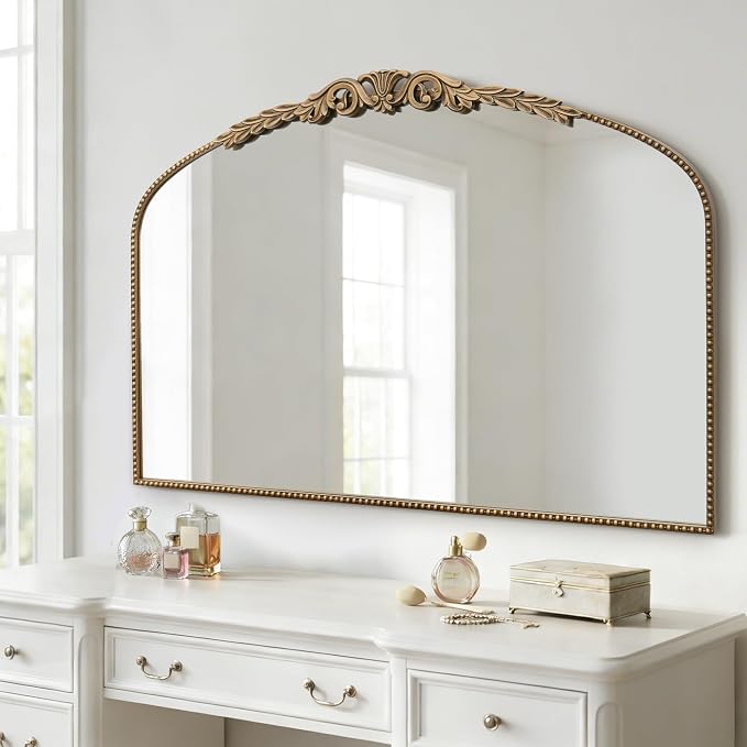 Besdomus Gold Large Fireplace Mirror: 48"x 33" Baroque Vintage Arched Mirror - Traditional Ornate Antique for Bathroom/Vanity/Mantel/Bedroom/Entryway/Hallway - Home Decor for Living Room - Image 9