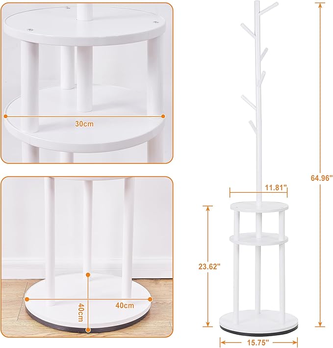 VECELO Coat Rack Freestanding, Entryway Hanger Stand, Umbrella Holder, Hall Tree With Hooks, Floor Standing Metal Tree Stand,White - Image 10