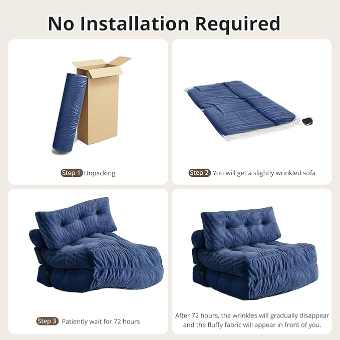 Folding Sofa Bed, Convertible Sleeper Chair with Pillow, Foldable Mattress with Back Support, Portable Floor Sofa Lounge for Living Room Bedroom Dorm