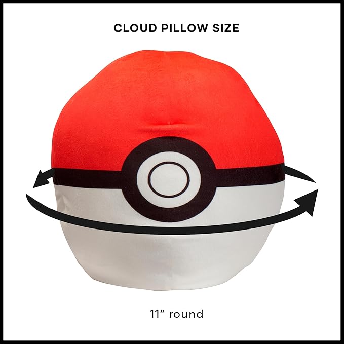 Northwest Ultra Soft Cloud Pillow Plush Cushion, Pokeball Inspired Throw Pillow for Boys and Girls, Anime-Inspired Bedroom, 11" Plush Bedding Accent