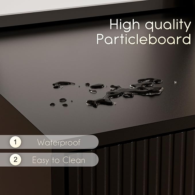 TV Stand for 55-65 inch TV, Entertainment Center with Soft Hinge Door,TV Console Table with 2 Cabinets with Gold Handle and Feet,for Living Room, Bedroom, Black - Image 9