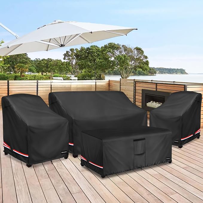 Rileytee Patio Furniture Set Covers, 4 Pcs 600D Heavy Duty 100% Waterproof Outdoor Furniture Cover, Fit Patio Loveseat, Chair and Coffee Table. (Black,Small) - Image 8
