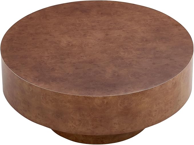 Round Coffee Table for Living Room,31.49" Faux Burl Wood Pattern Center Table with Sturdy Pedestal, Rustic Round Wood Coffee Table for Small Space Apartment Office,Easy Assembly (Walnut)
