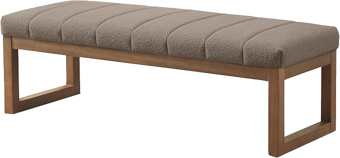 Zihanhome 52.7" Bedroom Bench for End of Bed, Modern Upholstered Teddy Fabric Entryway Bench & Dining Bench, Footrest Stool Bench with Solid Wood Frame for Bedroom, Living Room (Dark Brown) - Image 8