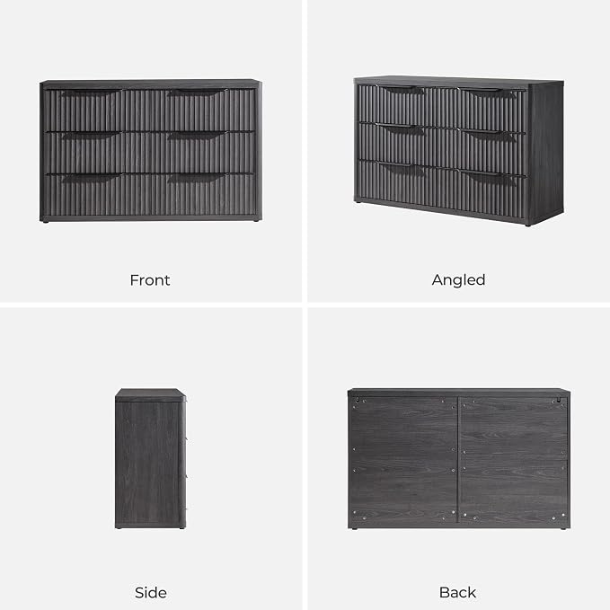 SICOTAS Dresser for Bedroom 107" Wide 6 Drawer Dressers & Chests of Drawers for Closet Long Large Modern TV Stand Set for Clothes Storage Fluted Clothes Closet for Hallway Entryway, Dark Grey Alder - Image 9