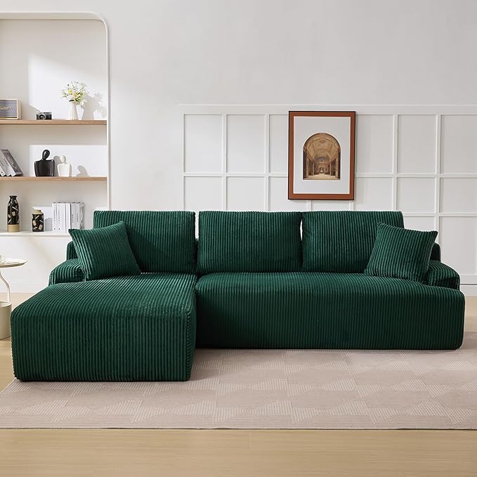 Cloud Couch Boneless l-Shape 96" Modern Sectional Comfy No Assembly Required Sleeper Modular Sofa with Corduroy Fabric Deep Seat Loveseat + Chaise Lounge Chair for Living Room