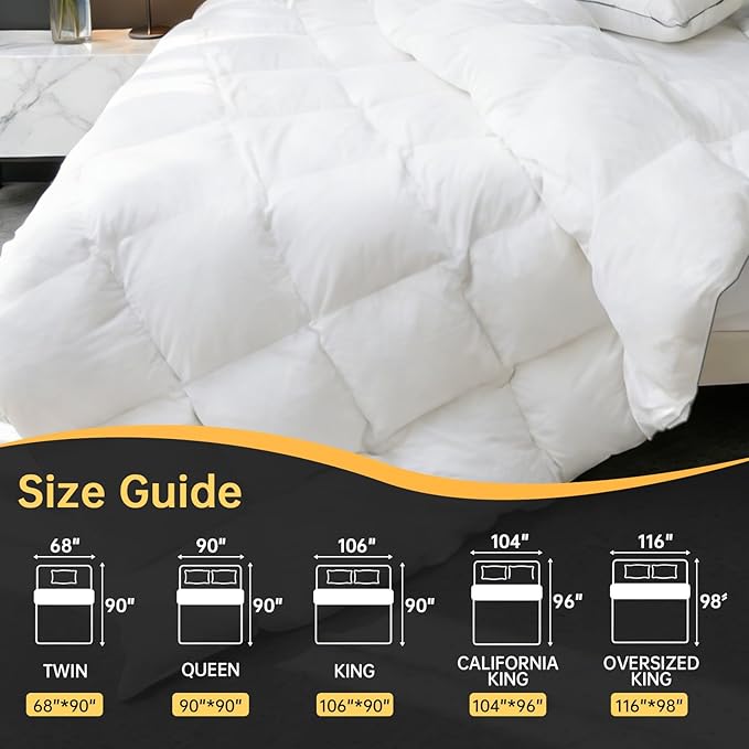 Goose Down Comforters 100% Cotton Shell Queen Size Comforter Luxury Duvet Insert, All Season White Bed Comforter Medium Warmth Goose Down Duvet,430 Thread (Queen 90x90)