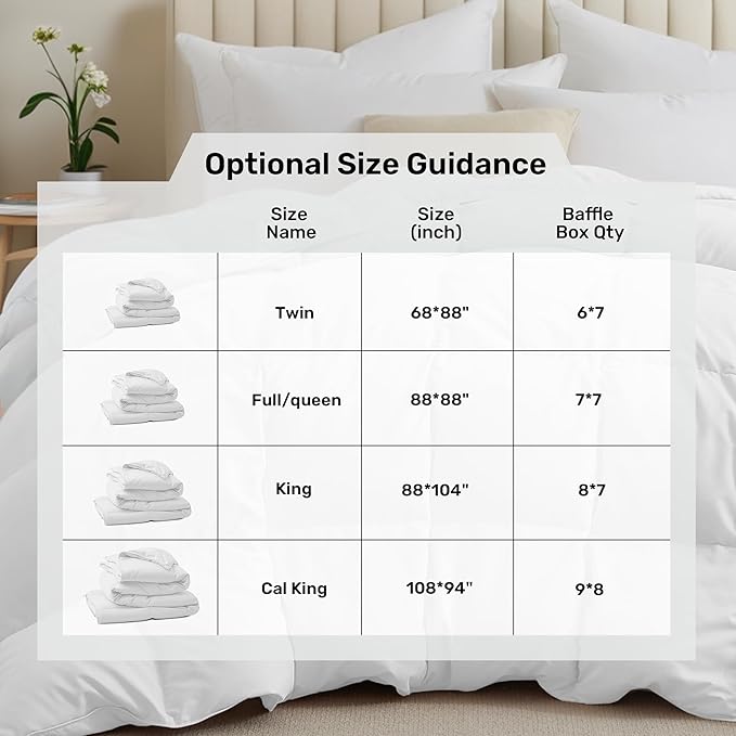 UNIKOME Goose Feather Down Fiber Comforter - All Season Duvet Insert Queen with Soft Downproof Cover, Cloud-Like Fluffiness Bed Comforters with Corner Tabs (Full/Queen, White, 88"X88")