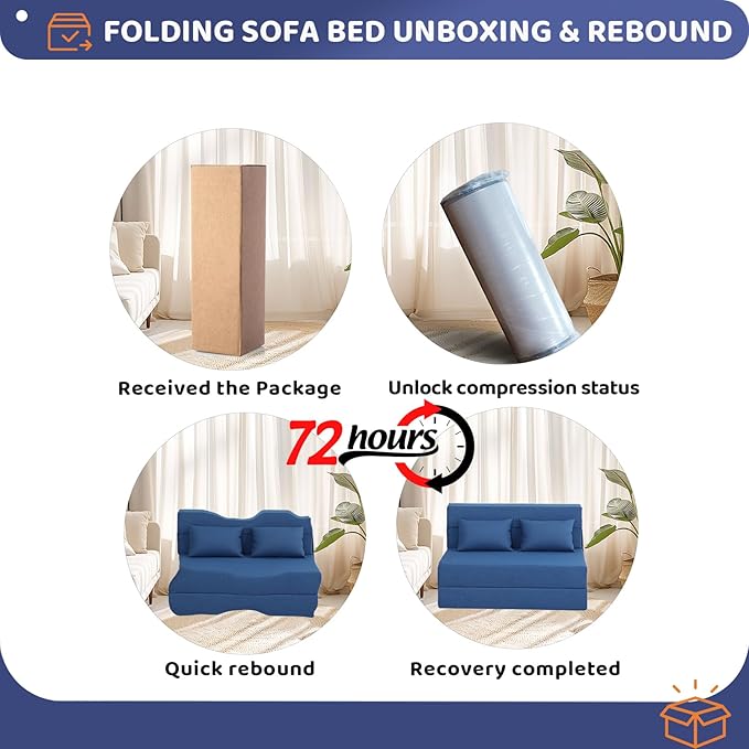 Folding Sofa Bed, Foldable Sleeper Chair with Pillow, Convertible Fold Out Chair Bed with Washable Cover, Foldable Mattress for Living Room, Bedroom, Guest Room, Standard Size, Blue