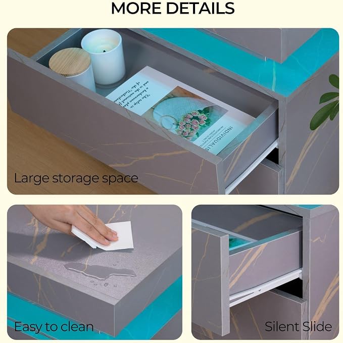 Bingoday LED Nightstand,Modern Night Stand with 2 Drawers,Bedside Table with LED Lights,End Side Table for Bedroom - Image 7