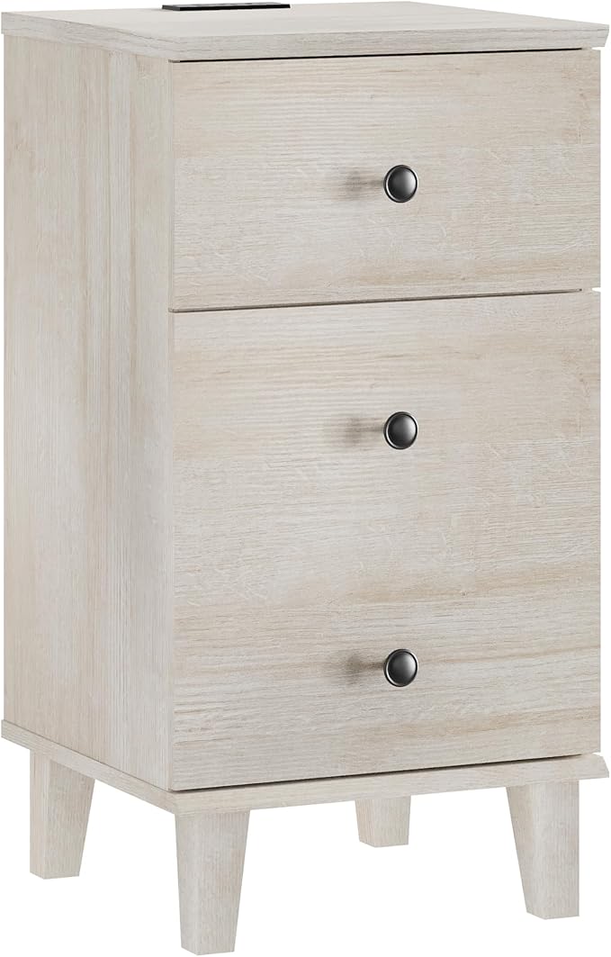 Modern Nightstand with Charging Station Set of 2 Drawer and Storage Cabinet End Table with Wood Leg for Bedroom Natural Wood Grain Beige - Image 8