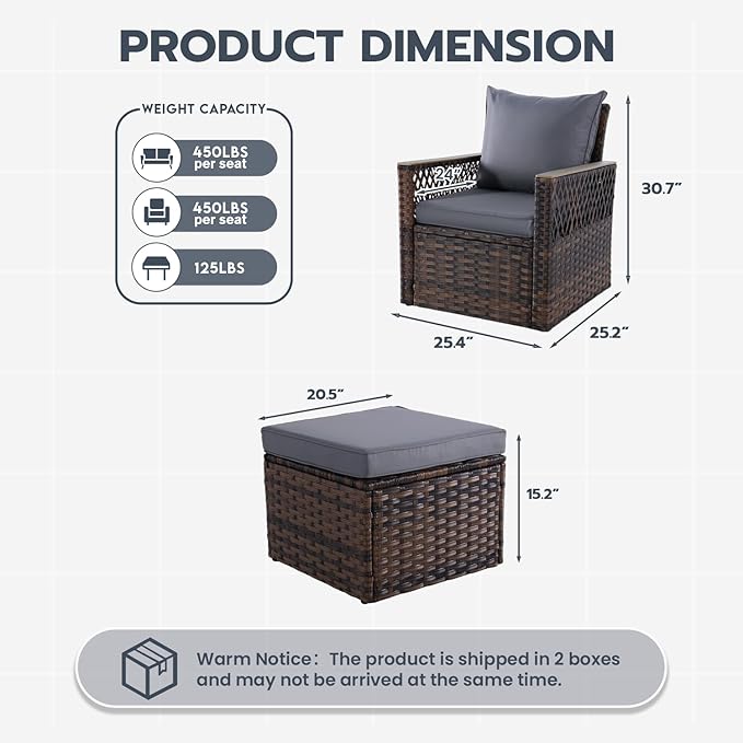 MELLCOM 4 Pieces Patio Furniture Set, Outdoor Wicker Chairs with Ottomans, All-Weather Patio Bistro Set with Water-Resistant Cushions and High Back for Garden, Backyard