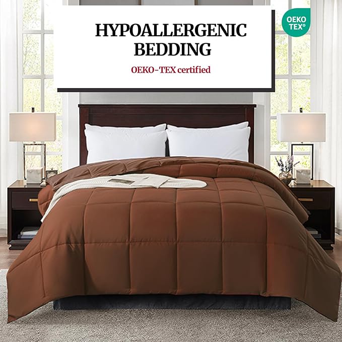 Duvet Insert Down Alternative Bedding Comforter Queen Size - All-Season Bedding - Lightweight & Machine Washable (Chocolate, Queen (U.S. Standard))