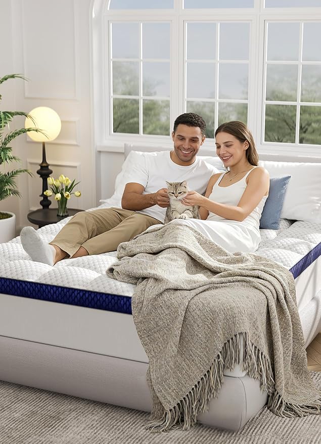BEDELITE Queen Mattress Topper 3 Inch Thick Mattress Pad, Plush Pillow Top Bed Cover with Elastic Deep Pockets Up to 6-24 Inch for Pressure Relief, Shredded Memory Foam Filling