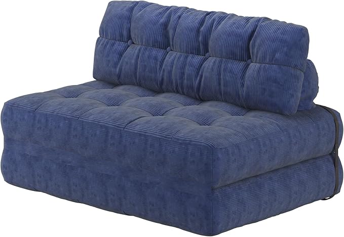 GarveeHome Folding Sofa Bed, Floor Folding Couch with Pillow, Futon Sofa Bed Convertible Sleeper Chair Foldable Mattress Back Support, Portable Fold Out Couch, Full, Corduroy, Dark Blue