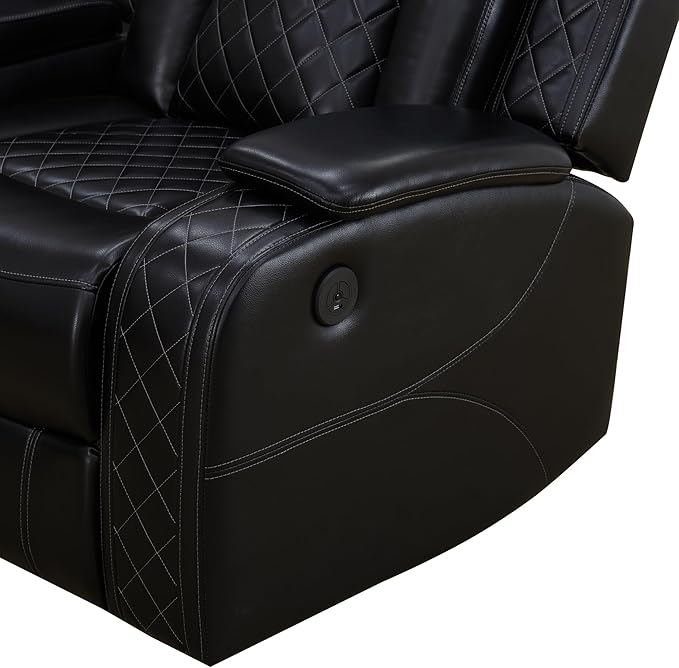 Power Recliner Living Room Set with LED, Breathing Leather Reclining Sectional Sofa Couches for Home Theater with Cup Holder, Storage Consloe, USB Charge