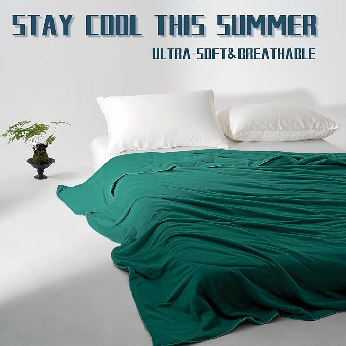 DOWNCOOL Cooling Comforter Queen Size, Green Cooling Blanket for Hot Sleeper, Lightweight & Breathable Blanket for Night Sweats,Dual-Side Cooling Summer Bedding,90"X90"