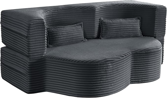 Ball & Cast 78" Convertible Sleeper Sofa Bed with Pillows, Corduroy Folding Mattress Couch Bed, Floor Futon Sofa Comfy Compressed Cloud Couch for Living Room,Dark Grey