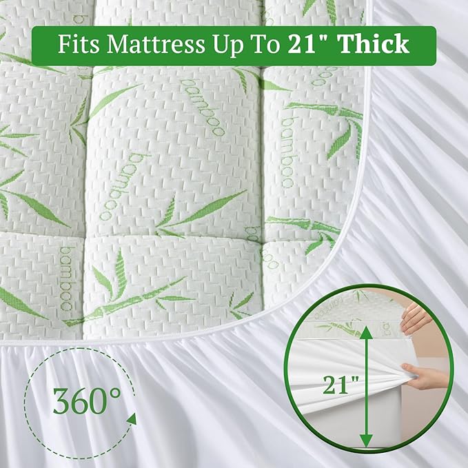 LIANLAM 3 Inch Mattress Topper Queen Size - 1500GSM 3D+7D Down Alternative Fill Pillow Top Mattress Pad, Viscose Made from Bamboo Cover, Extra Firm for Back Pain, 6"-18" Deep Pocket (60"x80")
