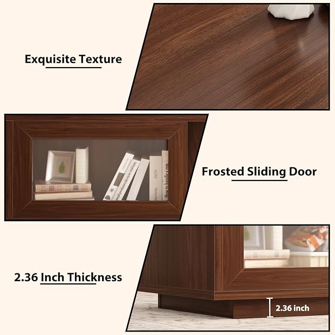 HSH Coffee Table for Living Room, Long Rectangle Coffee Table with Storage, Farmhouse Wood Low Coffee Tables, 2-Tier Wood Desktop Center Tea Table with Open Shelf, Walnut