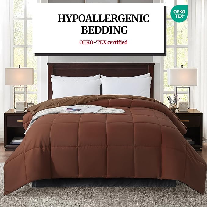Down Alternative Bedding Comforter King Size - All-Season Soft Reversible Microfiber Bedding Comforter - Lightweight & Machine Washable (Chocolate, King (U.S. Standard))