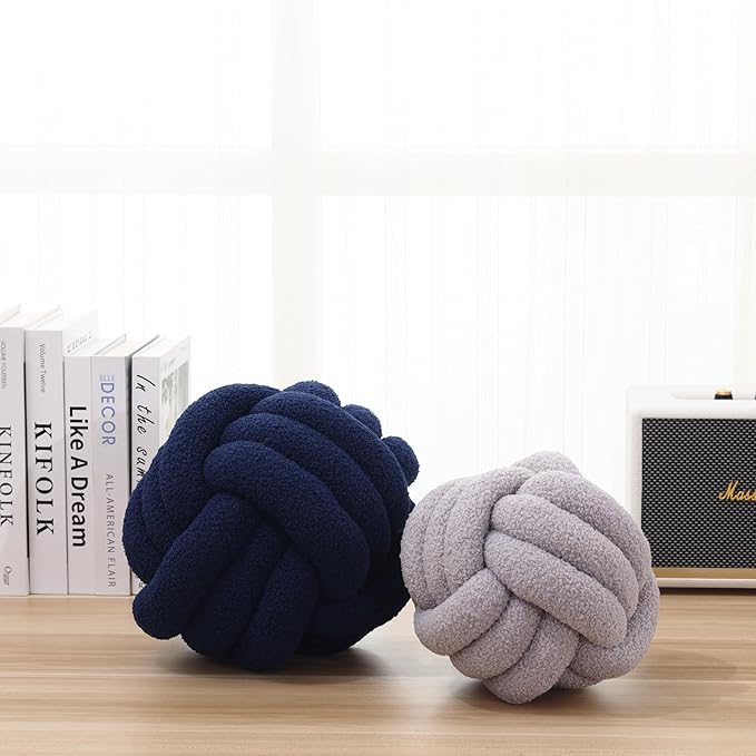 Petrella Knot Pillow Ball Round Throw Pillows Home Decor Cushion Decorative Aesthetic Throw Pillows,Lambswool Navy 8inch