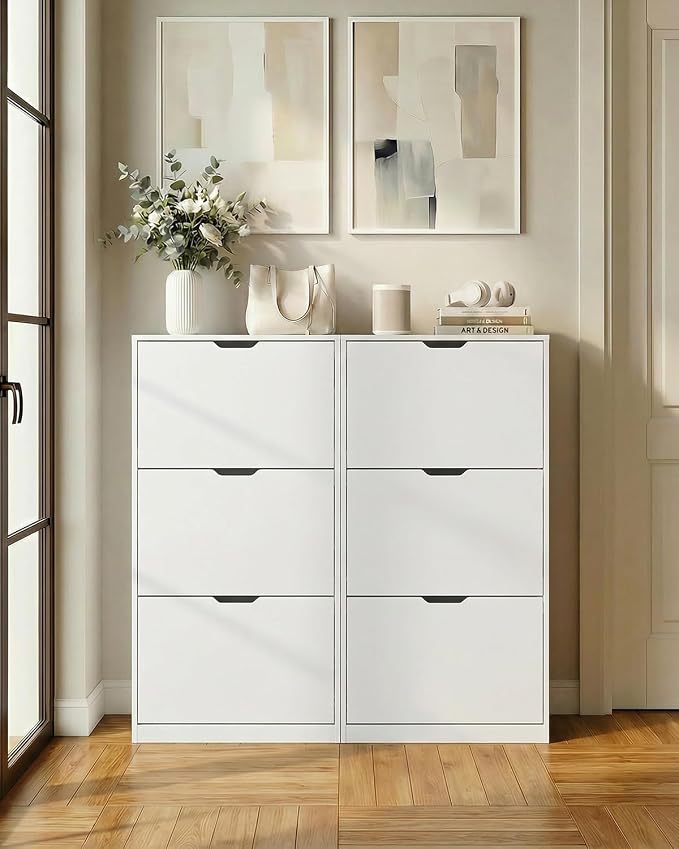 Shoe Cabinet with 3 Flip Drawers, Slim Shoe Storage Cabinet for Entryway, Hidden Freestanding Shoe Organizer, Narrow Shoe Rack for Hallway Living Room (White, 3 Drawers) - Image 9